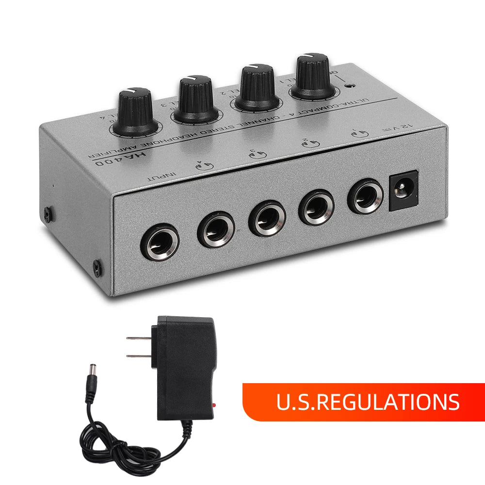 HA400 4-Channel Mini Headphone Amplifier with Power Adapter