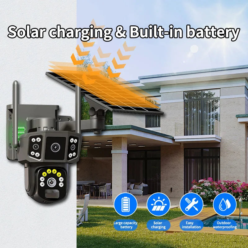 V380 4G SIM Solar Camera 4K Dual Lens Outdoor Security CCTV