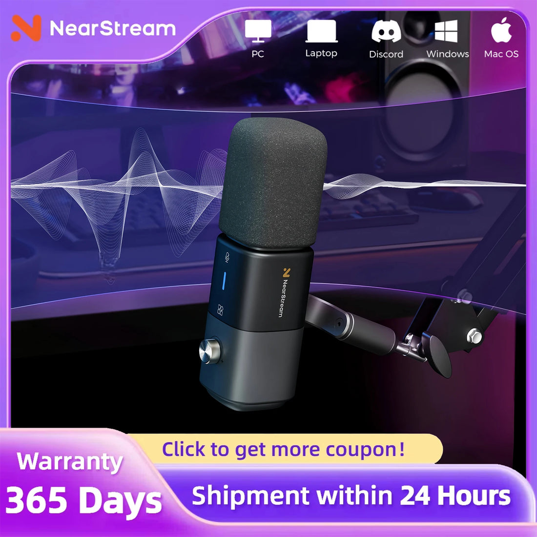 NearStream USB XLR Condenser Mic Boom Arm Plug-and-Play Professional Microphone pc for Streaming Podcast Studio set Recording