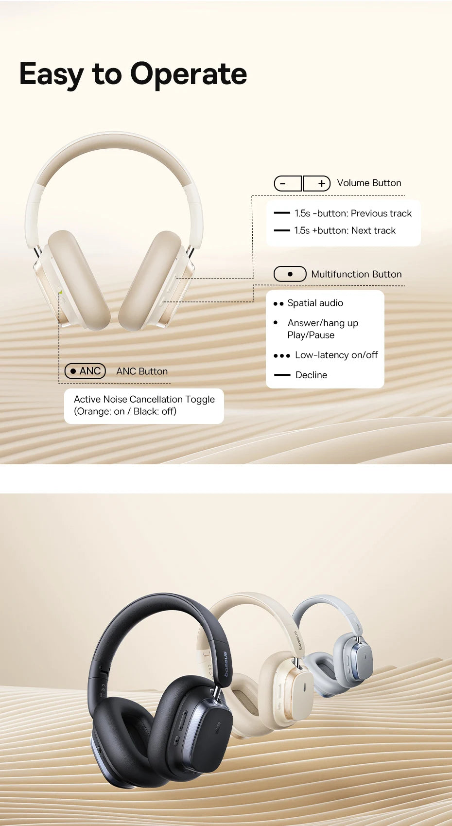 Baseus Bowie H1s Wireless Noise Canceling Headphones