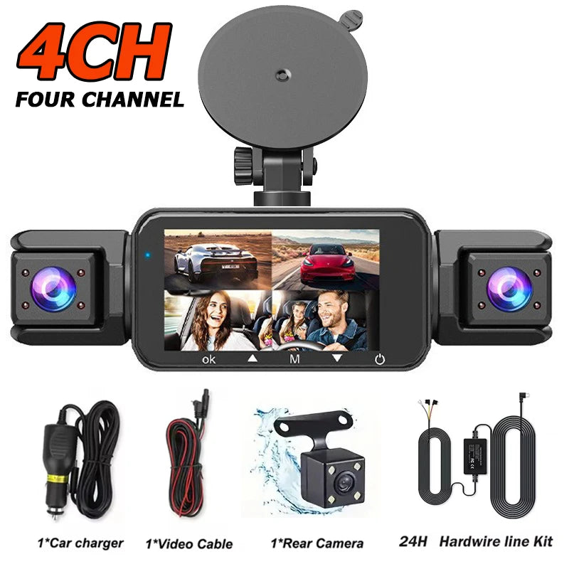 4Lens 360° Dash cam Voice 1080P Video Recorder Car DVR Recording camera Front left right Rear View Auto 4ch dashcam 24H Parking