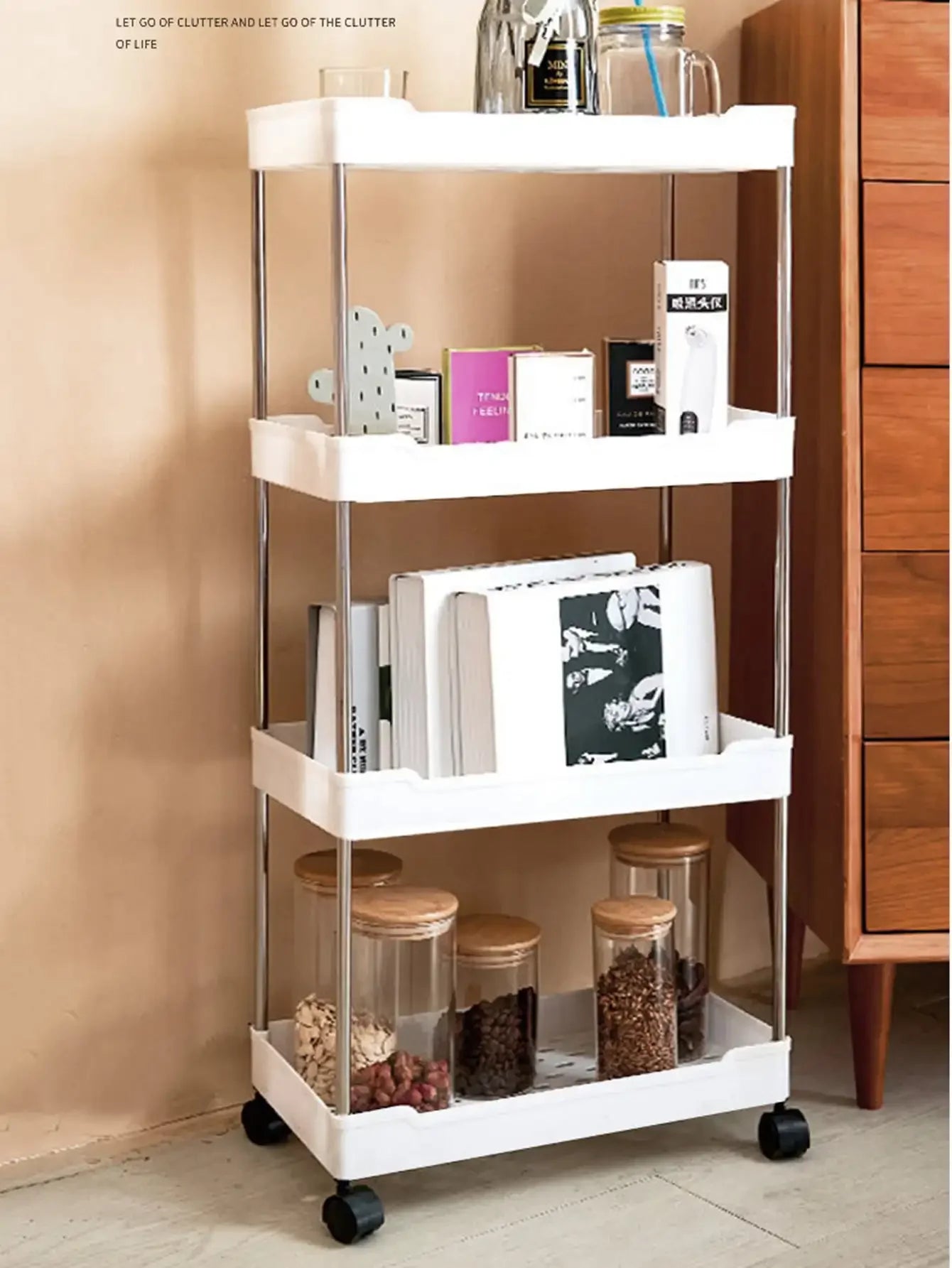 3/4-Tier Slim Rolling Storage Rack