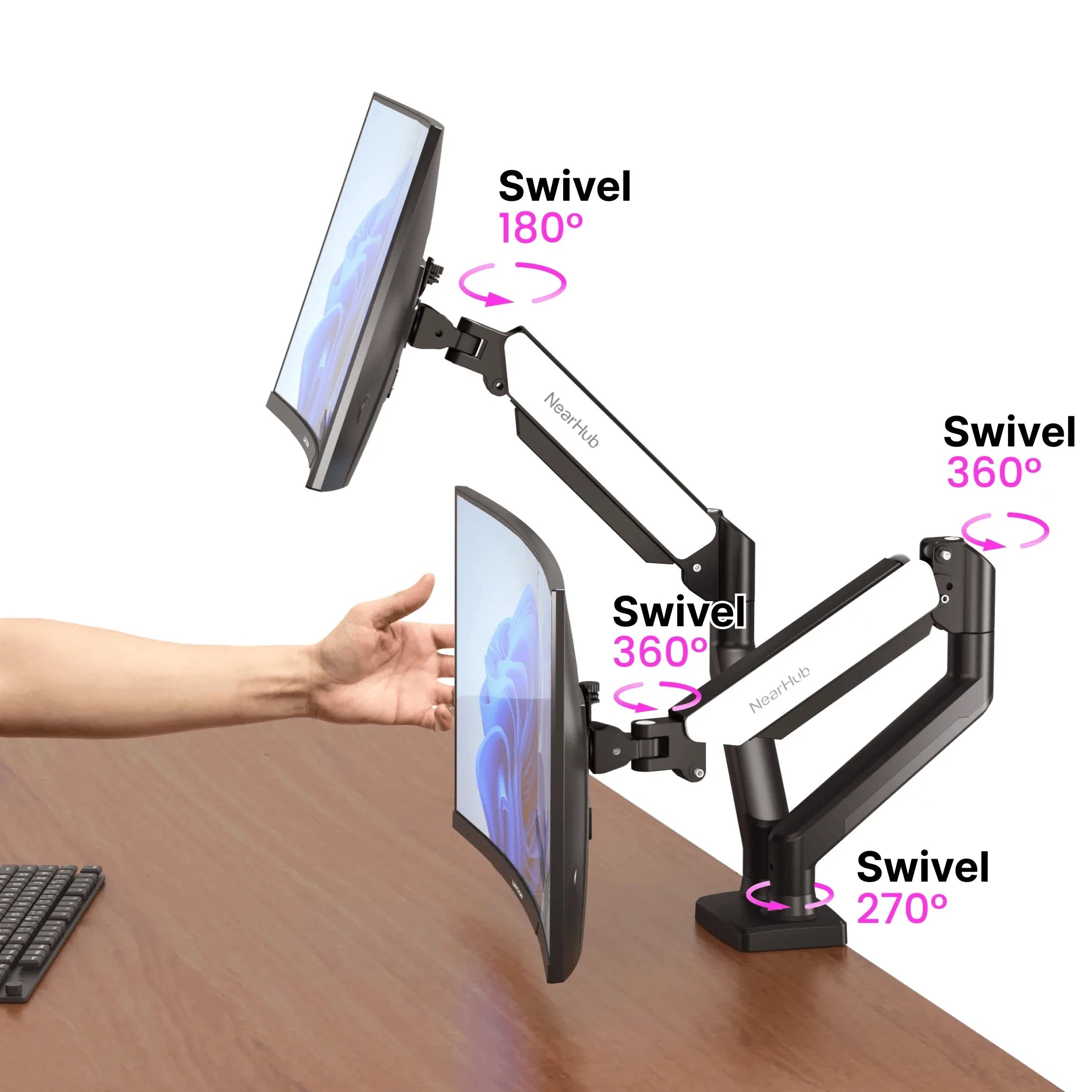 Nearhub 13-32 Inch Dual Arm Monitor Stand Desk Computer With C-Clamp & Grommet Mount,Effortless Installation Dual Monitor Mount