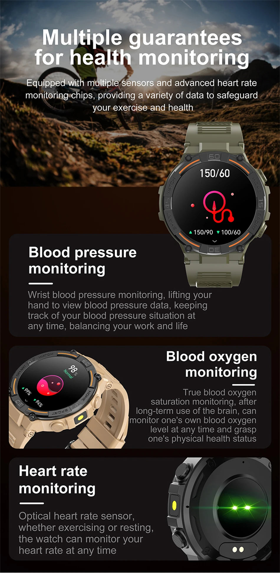 Military Smartwatch with HD Screen & BT Call
