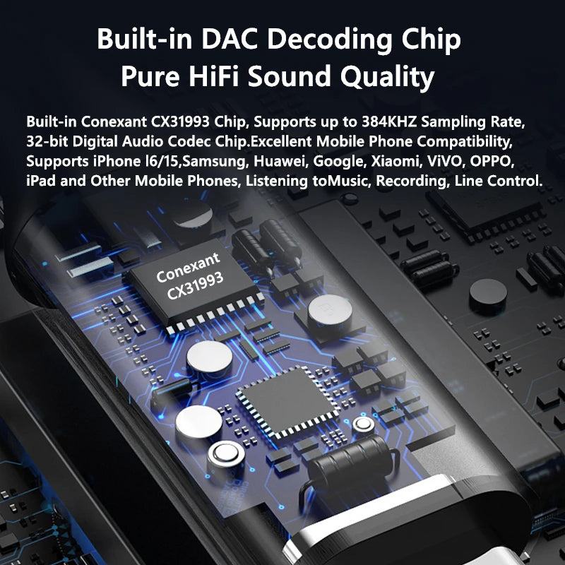 CX31993 HiFi USB DAC Type-C to 3.5mm Audio Adapter