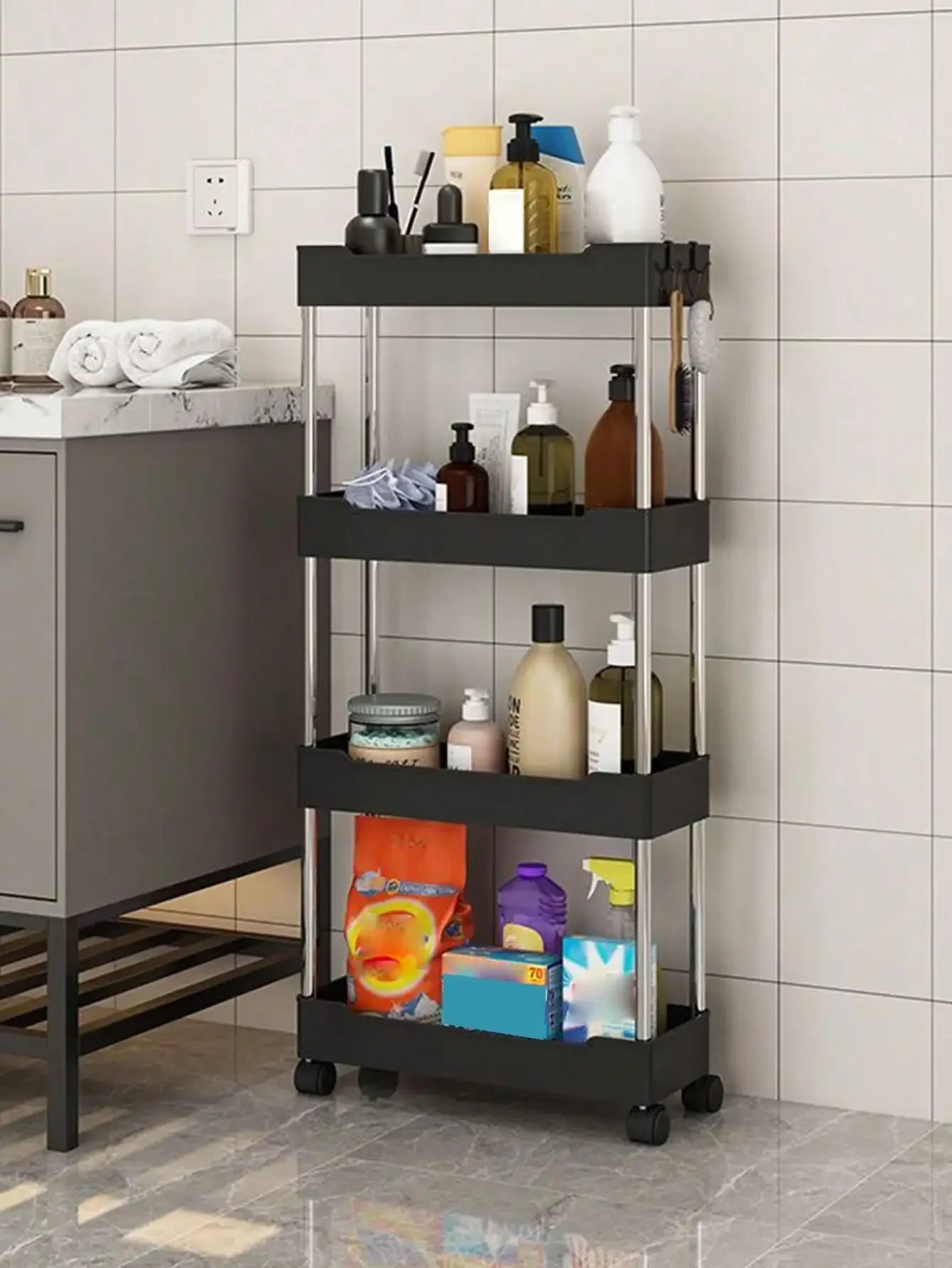 3/4-Tier Slim Rolling Storage Rack