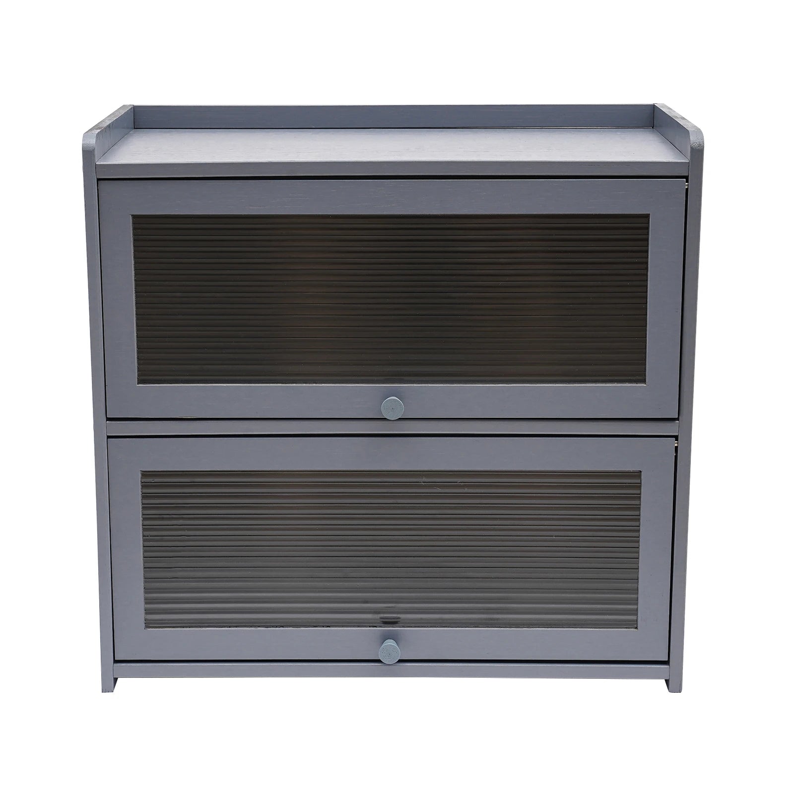 Gray Storage Cabinet, 2-Tier Kitchen Countertop Storage Cabinet with 2 Sliding Striped Acrylic Doors for Condiments Dish Bowls