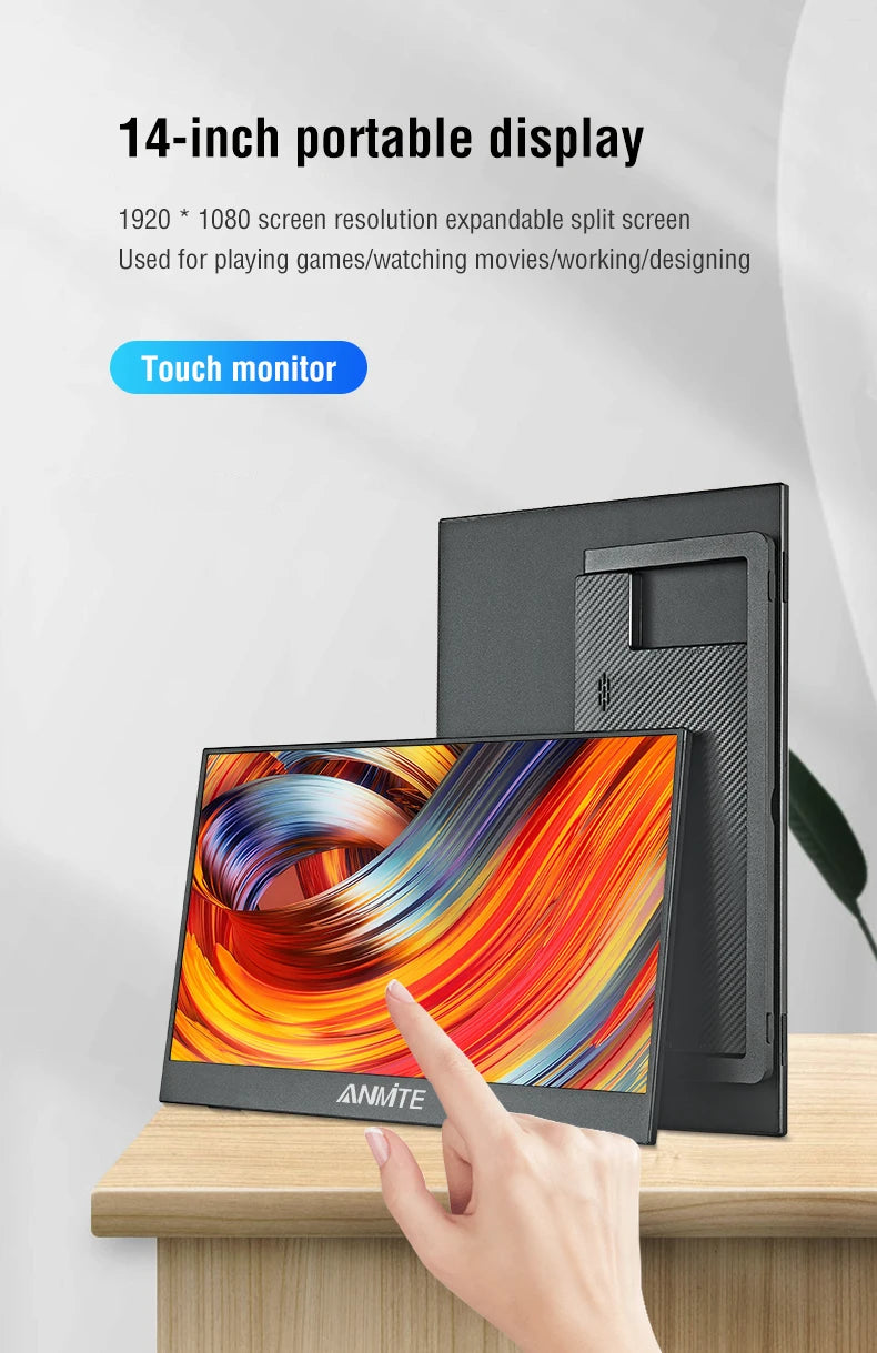 Anmite 14-Inch Portable Touch Screen Monitor – 100% sRGB Gaming Display  Product Description (Bullet Points):