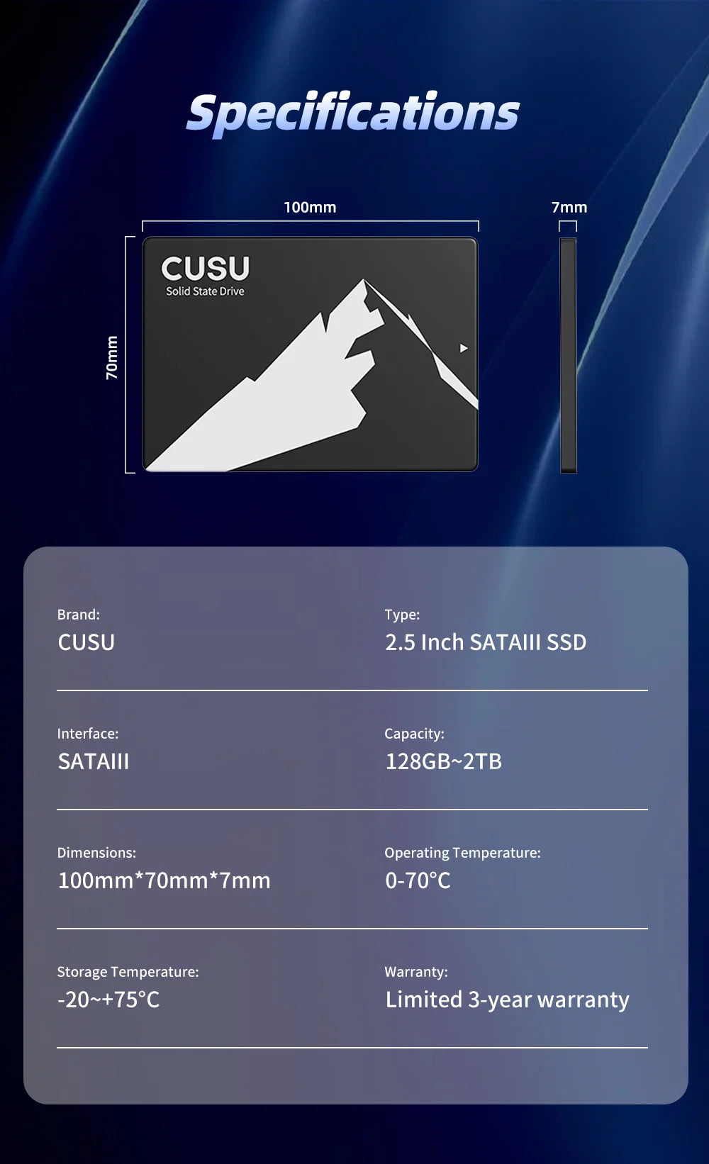 CUSU 2.5" SATA3 SSD – High-Speed Solid State Drive for PC & Laptop (120GB–2TB)