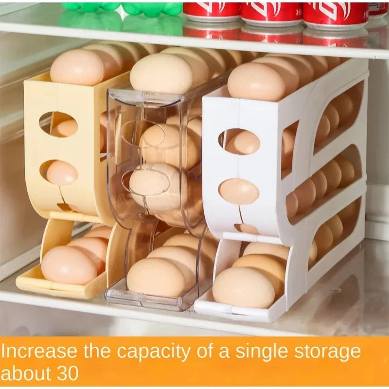 4 Layers Automatic Rolling Egg Holder Rack Fridge Egg Storage Box Container Kitchen Refrigerator Egg Dispenser Fridge Organizer