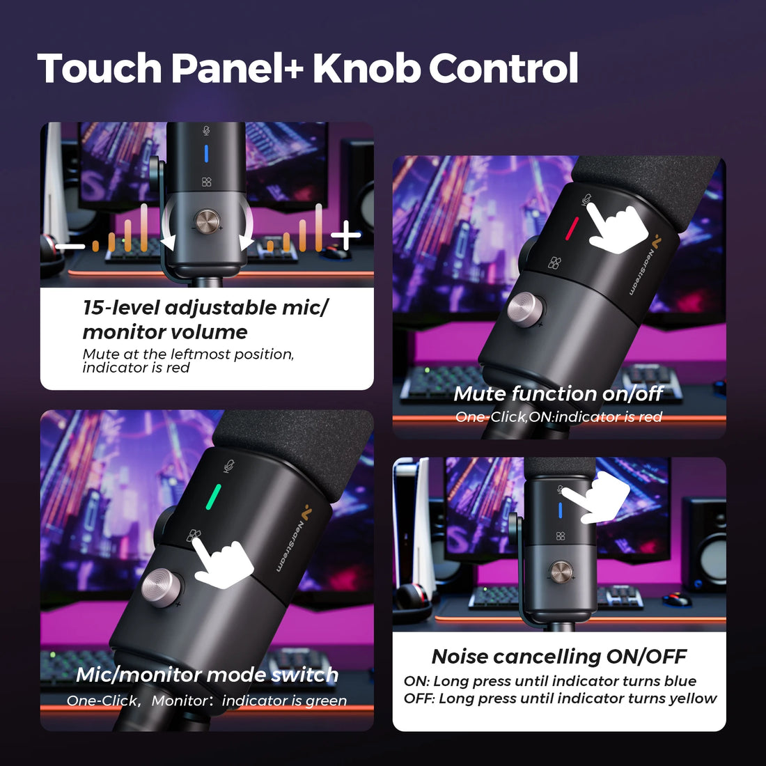 NearStream USB XLR Condenser Mic Boom Arm Plug-and-Play Professional Microphone pc for Streaming Podcast Studio set Recording