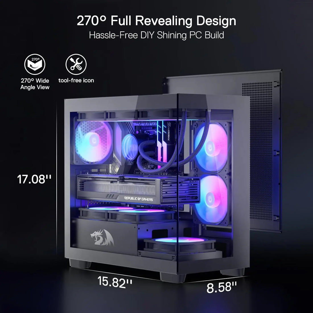 Redragon GC218M M-ATX Gaming PC Case with Dual Fans & High Airflow Design