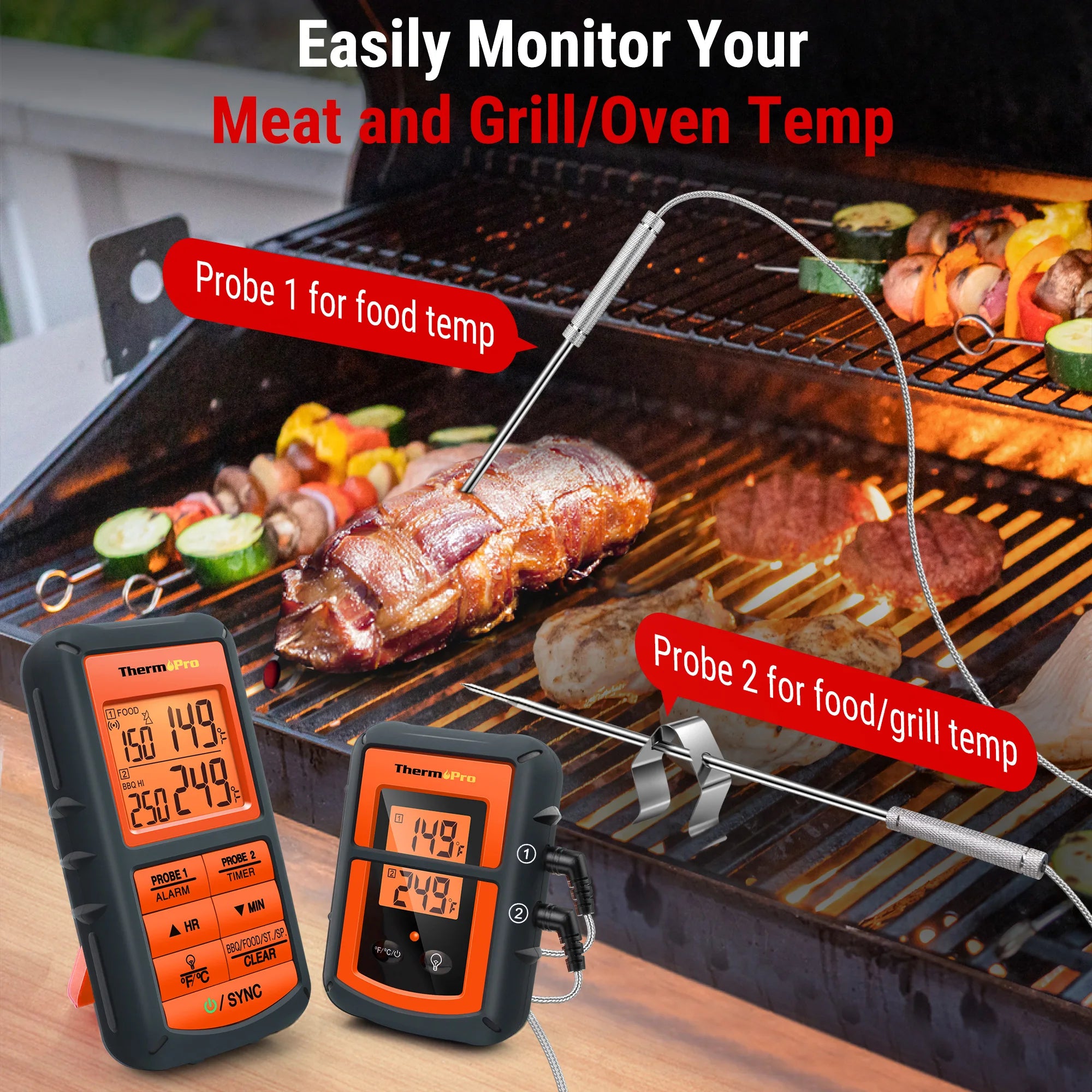 ThermoPro TP08C Dual Probe Backlight 150M Wireless BBQ Grill Food Meat Thermometer For Kitchen Cooking