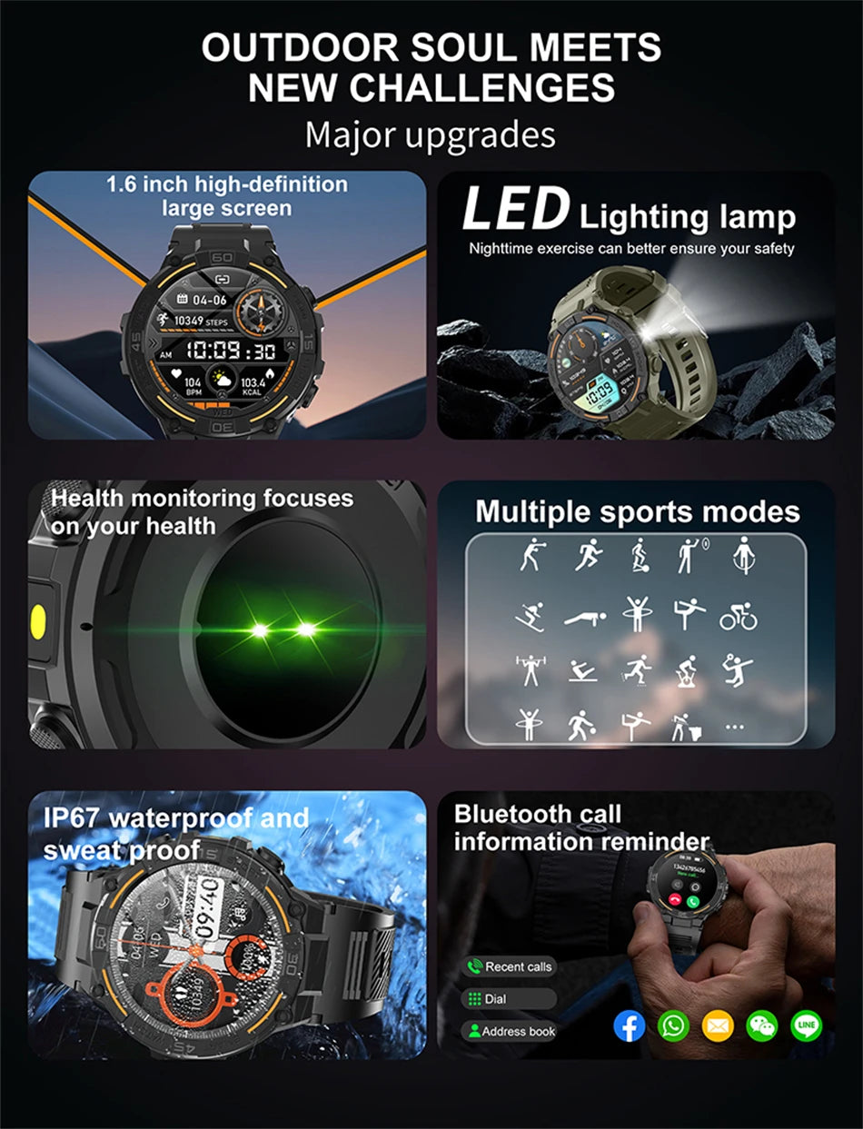 Military Smartwatch with HD Screen & BT Call