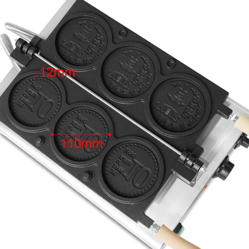 Commercial Gold Coin Bread Machine Electric Three Cavity Pastry Maker For Cheese Pull Snack Korean Viral Dessert Easy Operation