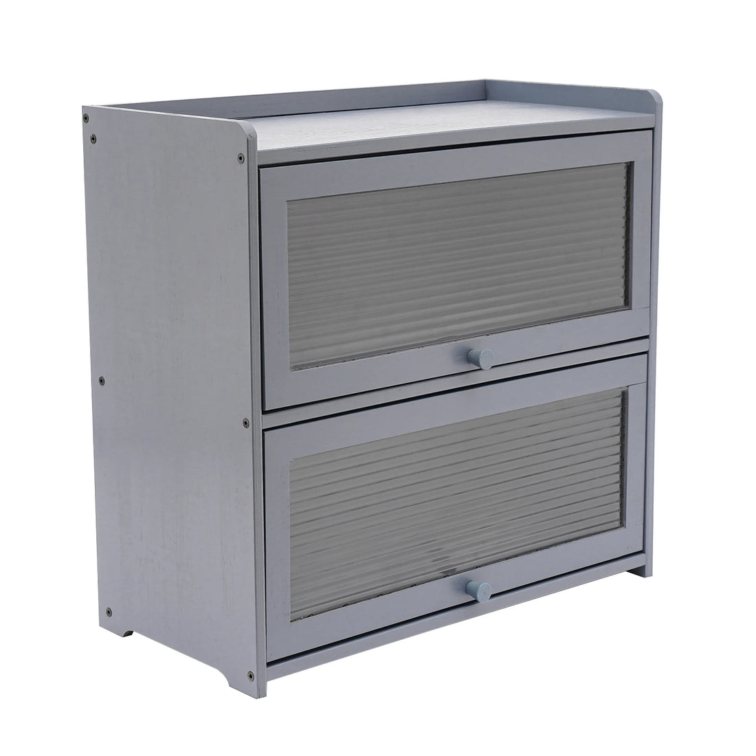 Gray Storage Cabinet, 2-Tier Kitchen Countertop Storage Cabinet with 2 Sliding Striped Acrylic Doors for Condiments Dish Bowls