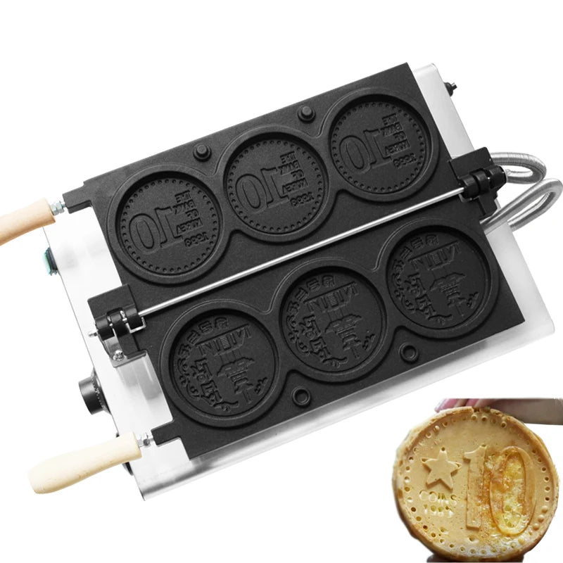 Commercial Gold Coin Bread Machine Electric Three Cavity Pastry Maker For Cheese Pull Snack Korean Viral Dessert Easy Operation