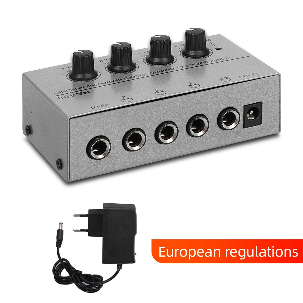 HA400 4-Channel Mini Headphone Amplifier with Power Adapter