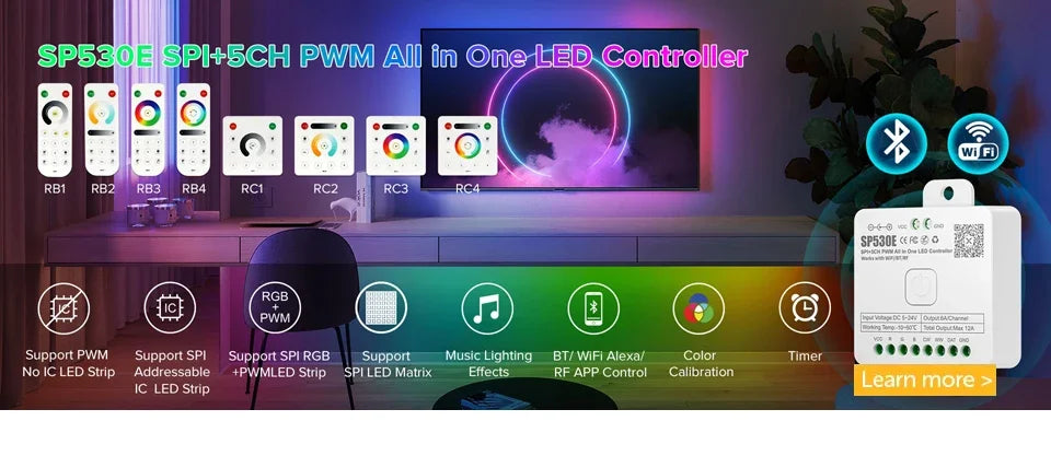 WS2805 Pixels LED Strip Light RGBCCT 5 in 1 Addressable LED Lights Dual Signal RGB WW CW 3000K-6500K 12V 24V 60LED 1IC to 3/6LED