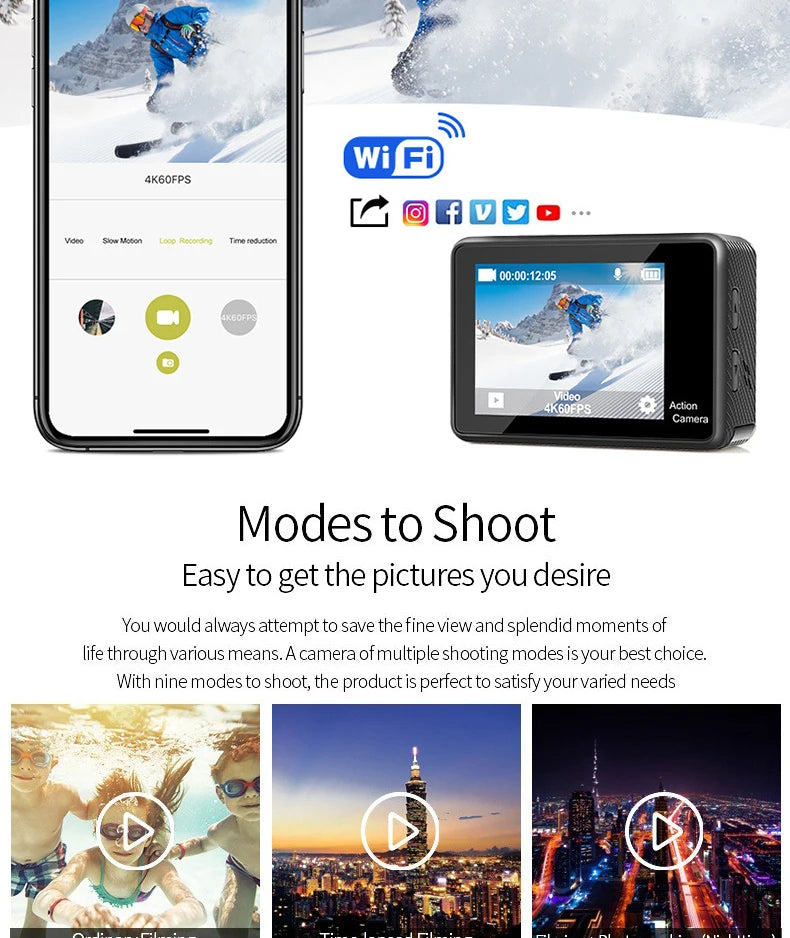 4K Ultra HD Action Camera with WiFi & Waterproof Case