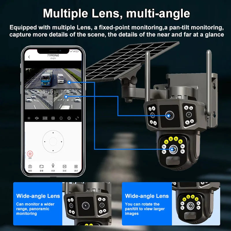 V380 4G SIM Solar Camera 4K Dual Lens Outdoor Security CCTV