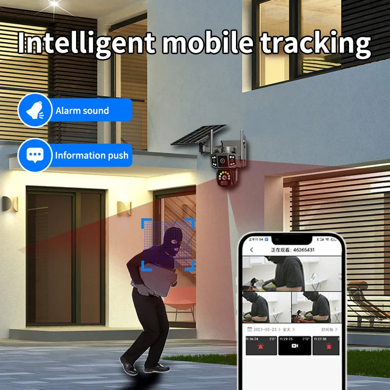 V380 4G SIM Solar Camera 4K Dual Lens Outdoor Security CCTV