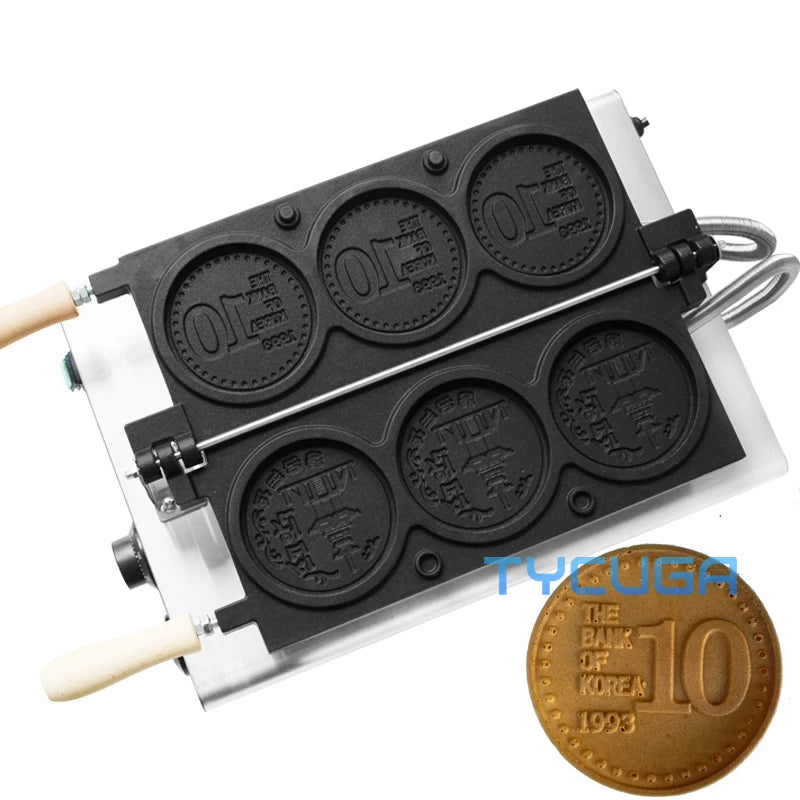 Commercial Gold Coin Bread Machine Electric Three Cavity Pastry Maker For Cheese Pull Snack Korean Viral Dessert Easy Operation