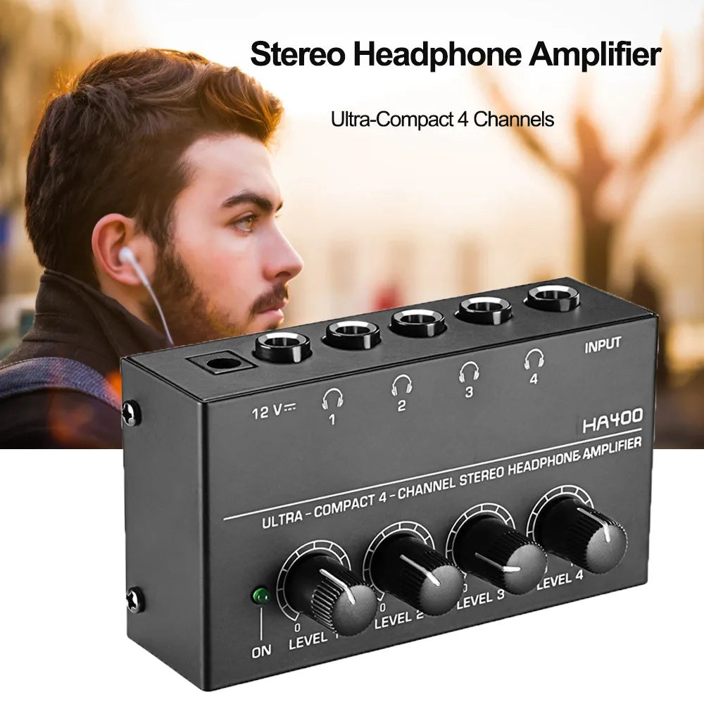 HA400 4-Channel Mini Headphone Amplifier with Power Adapter