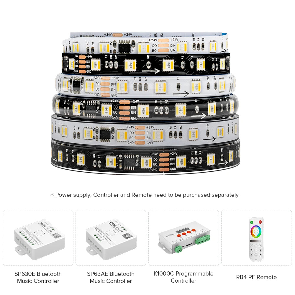 WS2805 Pixels LED Strip Light RGBCCT 5 in 1 Addressable LED Lights Dual Signal RGB WW CW 3000K-6500K 12V 24V 60LED 1IC to 3/6LED
