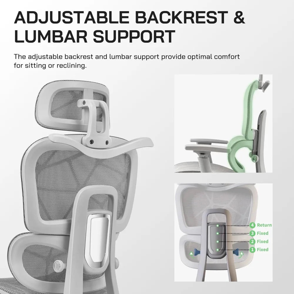 mesh ergonomic office chair with footrest,high back mesh gaming chair with lumbar support,adjustable headrest and armrests for h