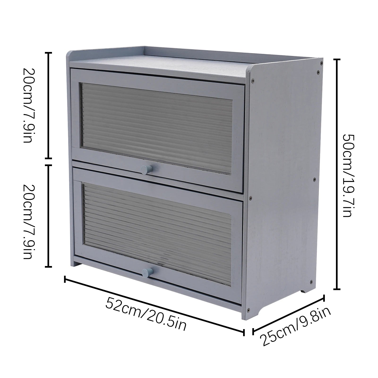 Gray Storage Cabinet, 2-Tier Kitchen Countertop Storage Cabinet with 2 Sliding Striped Acrylic Doors for Condiments Dish Bowls