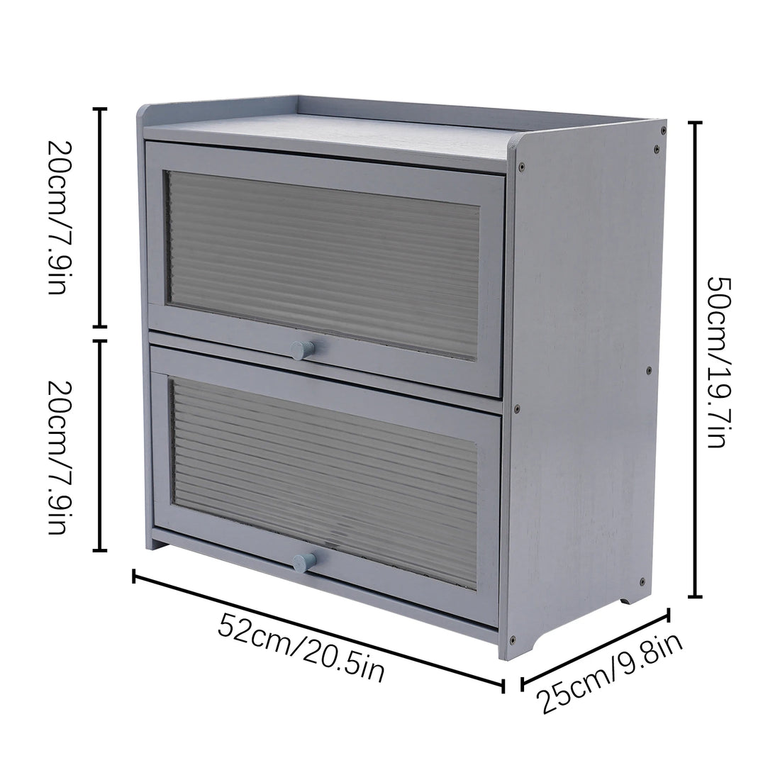 Gray Storage Cabinet, 2-Tier Kitchen Countertop Storage Cabinet with 2 Sliding Striped Acrylic Doors for Condiments Dish Bowls