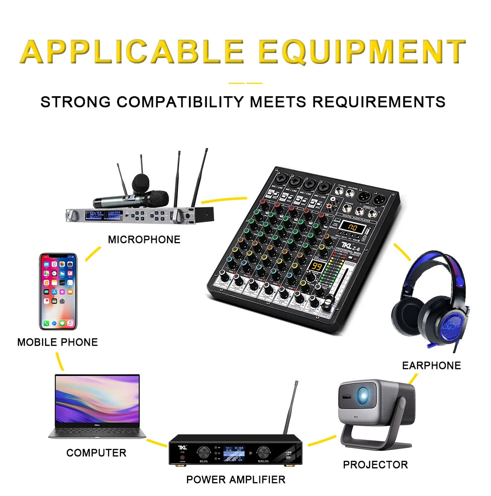 TKLBLS 6-Channel Professional Audio Mixer with DSP & Bluetooth