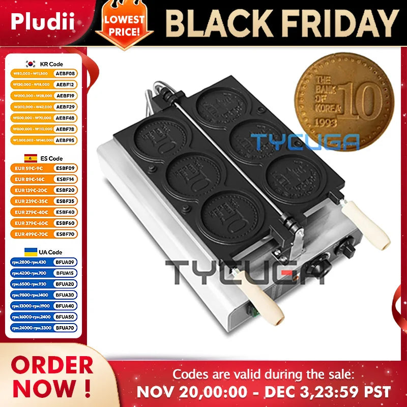 Commercial Gold Coin Bread Machine Electric Three Cavity Pastry Maker For Cheese Pull Snack Korean Viral Dessert Easy Operation