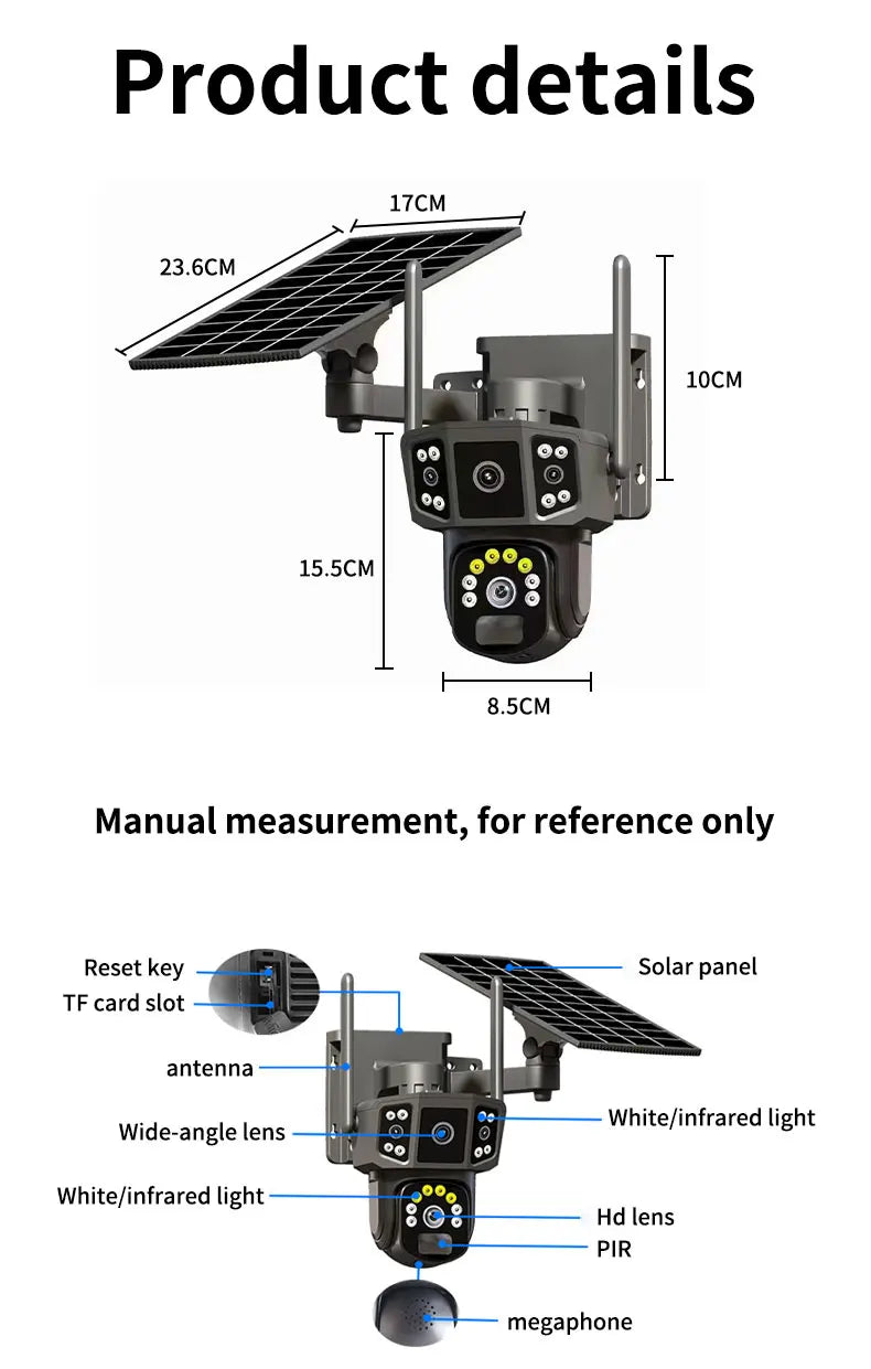 V380 4G SIM Solar Camera 4K Dual Lens Outdoor Security CCTV
