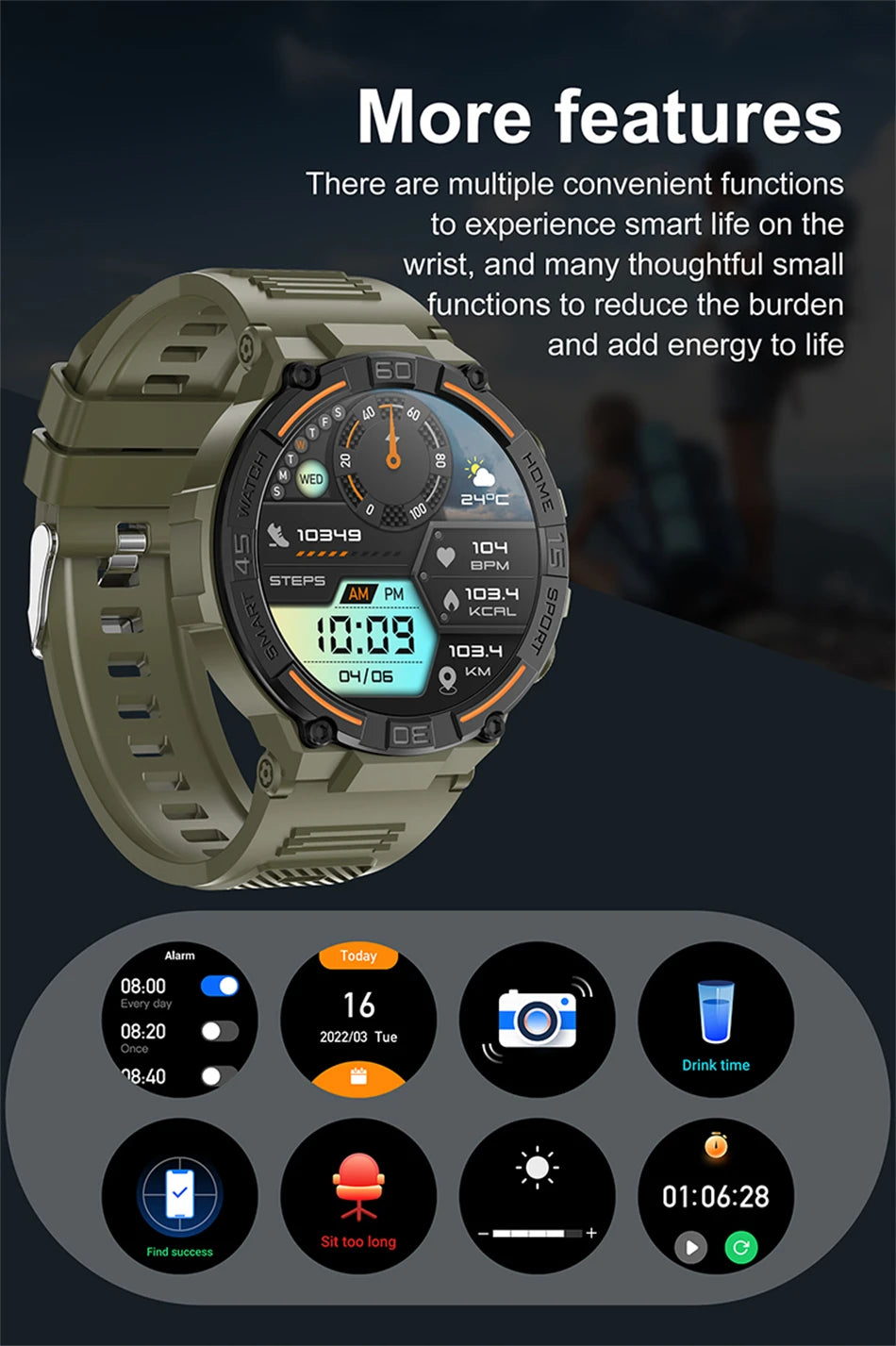 Military Smartwatch with HD Screen & BT Call