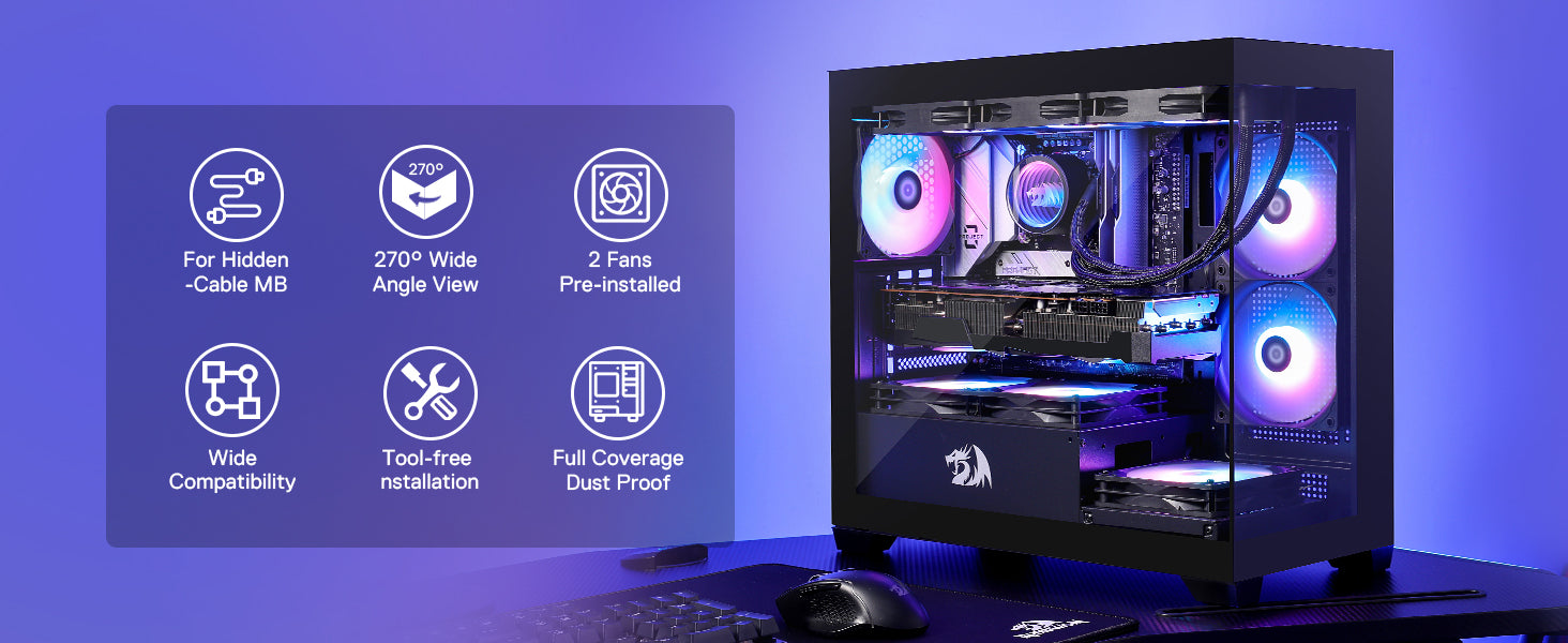 Redragon GC218M M-ATX Gaming PC Case with Dual Fans & High Airflow Design
