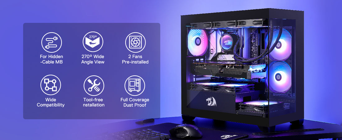 Redragon GC218M M-ATX Gaming PC Case with Dual Fans & High Airflow Design