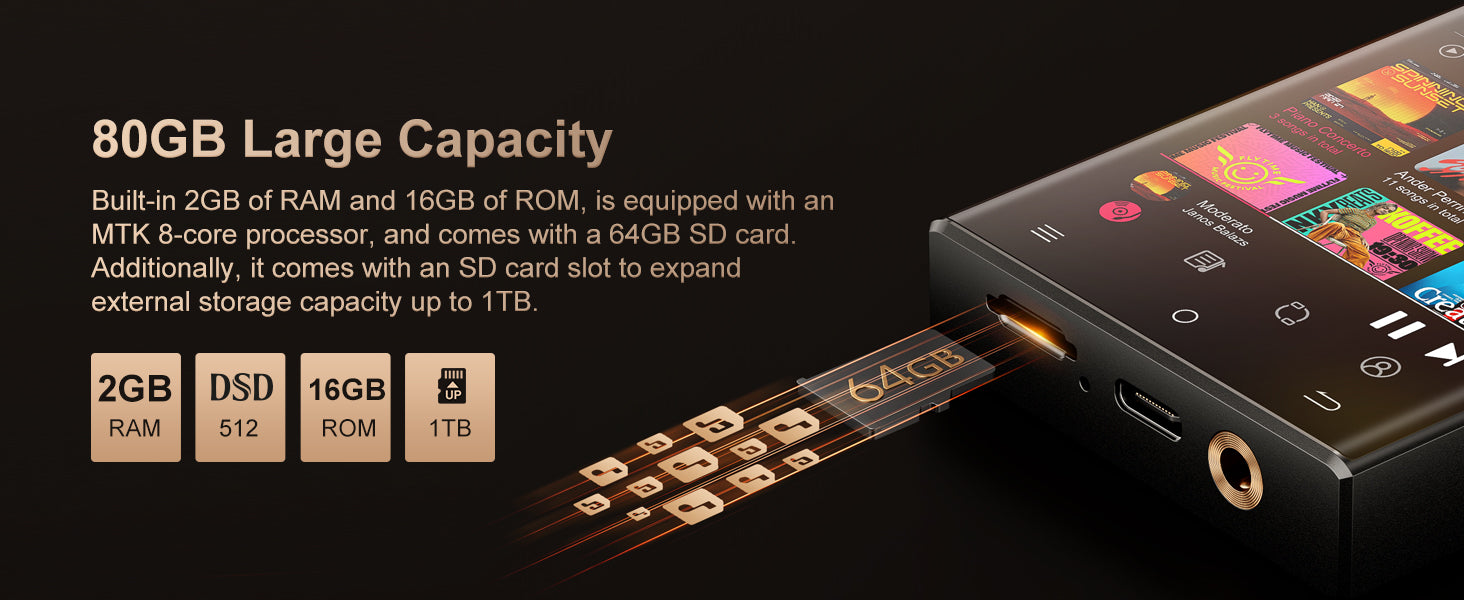 Hi-Fi Bluetooth & WiFi MP3 Player – 64GB Lossless Audio DSD